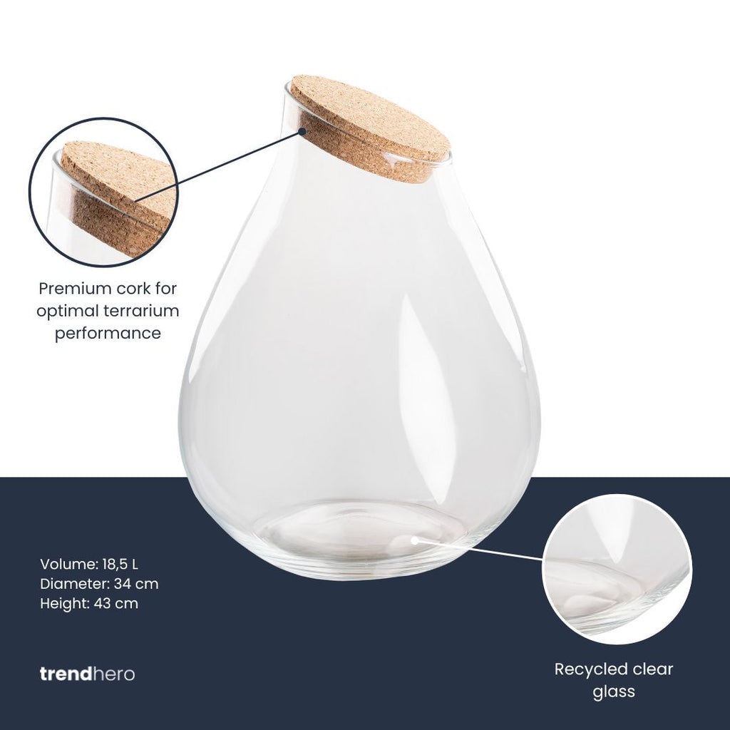 Terrarium bottle 'Drop XXL' with cork - Closed terrarium Ø 34 cm ↑ 43 cm
