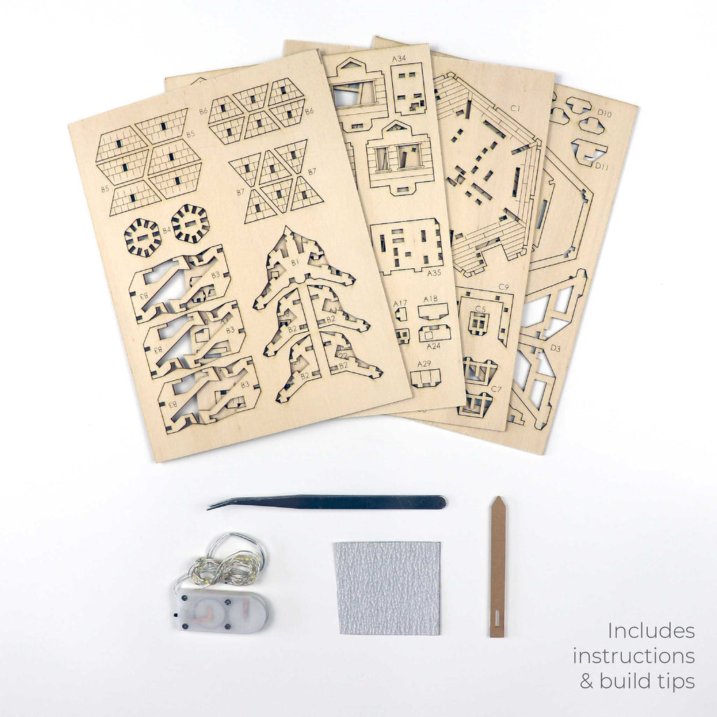 Tiny Treehouses – Woodland Outpost DIY Model Kit with LED Lights