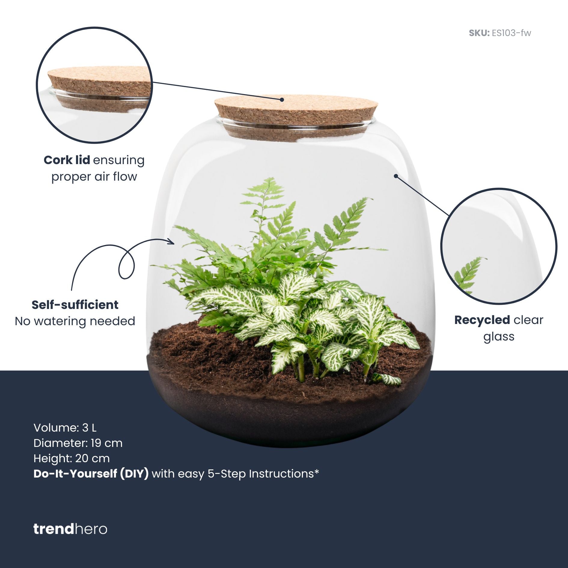 Emma Mini - Terrarium with cork - Bottle garden DIY kit - Ø 19 cm ↑ 20 cm